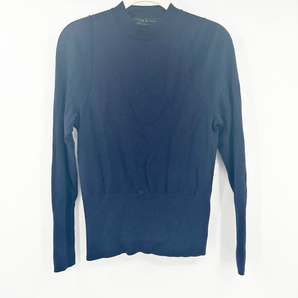 Rag & Bone Womens Fall Preppy 100% Extra‎ Fine Merino Wool Sweater Size XS Navy - Picture 1 of 5